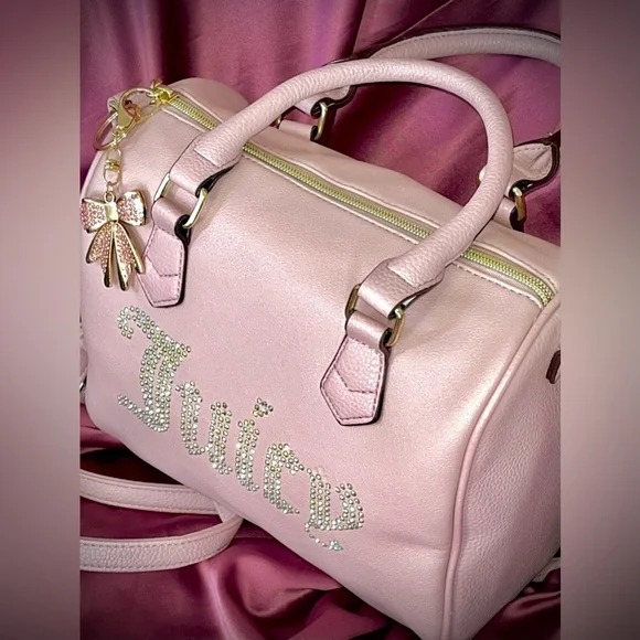 Juicy Couture ‘Be Classic’ Dusty Blush Rhinestone Satchel Crossbody Bag & Charm - Picture 6 of 14